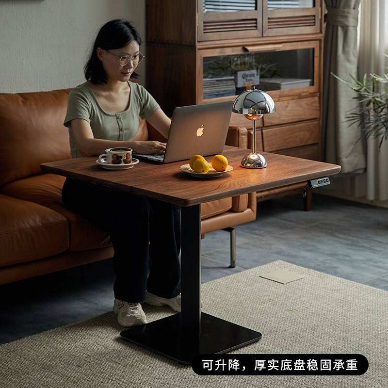 实木方桌小户型茶几可升降书桌餐桌电动升降桌洽谈桌