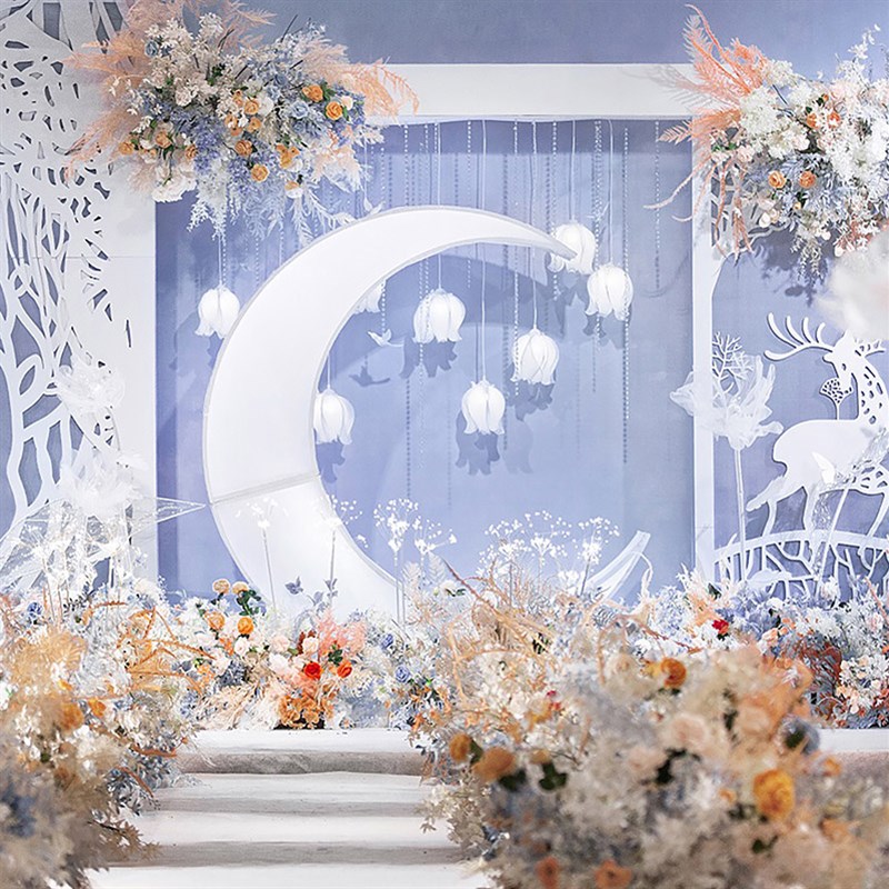 发光月亮婚庆道具路引酒店婚礼舞台背景灯箱装饰铁艺架子创意摆件