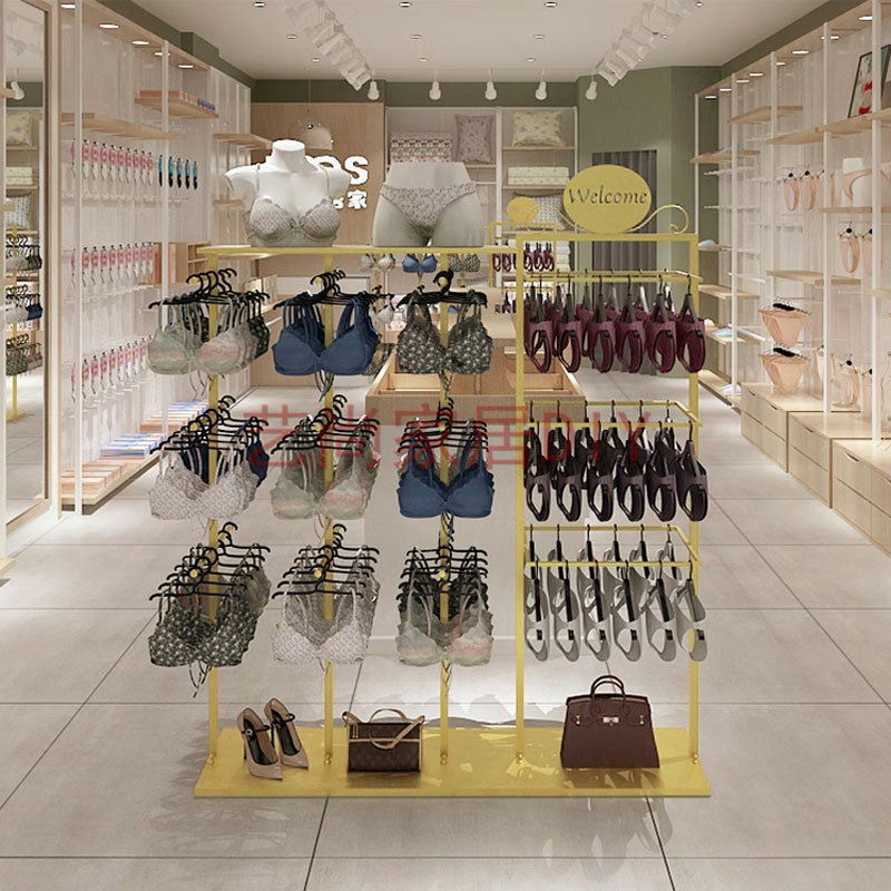 铁艺内衣架子展示架内裤货架文胸落地陈列架创意金属衣架顶带隔板