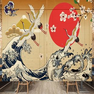 窗帘汗蒸隔断料理寿司背景画遮阳装 定制印花竹帘子卷帘中日式 饰画