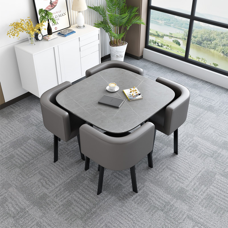 小户型岩板方餐桌椅组合店铺会客4S店接待洽谈一桌四椅休闲小圆桌