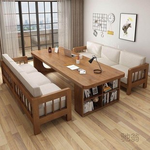 Ph实木长桌子工作台家用去客厅化书桌书柜一体现代创意办公桌学习