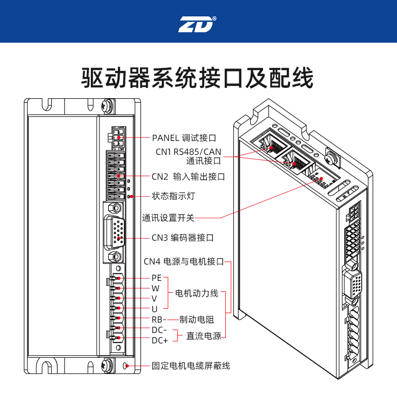 ZD中大力德低压直流伺服电机马达0W控制系统驱动器S10-0L-RCB