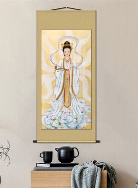 九尾狐画像白色天狐狸胡家东北出马客厅堂口家用供奉丝绸卷轴挂画