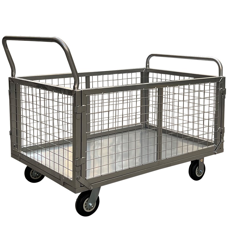 围栏手推车拉货网格快递超市笼车推车物流搬运周转车带框围栏拖车
