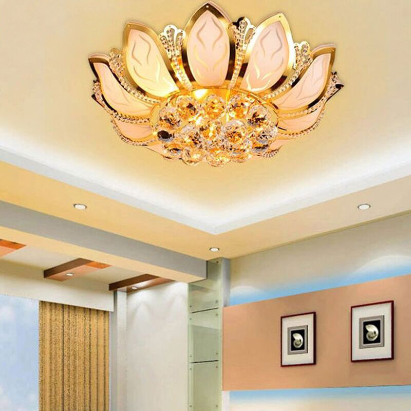 欧式客厅灯大气金色水晶灯圆形LED莲花吸顶灯具主卧室灯餐厅灯饰