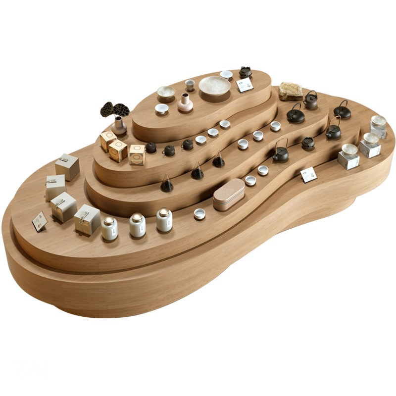 多层中岛台异形茶器陈皮药膳展示柜茶店卖场特产旅游商品陈列柜