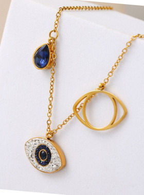 高级感金色双恶魔之眼锁骨链通用