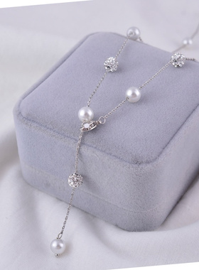 轻奢简约珍珠钛钢流苏锁骨链