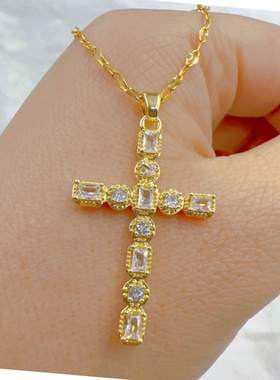 新款欧美嘻哈镶钻十字架项链