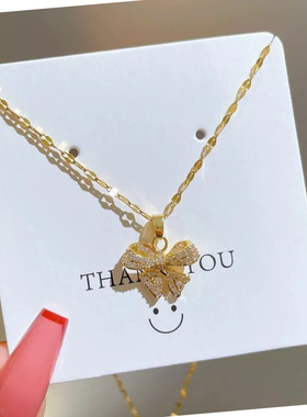 轻奢小众设计师款金色蝴蝶锆石链