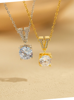 高级感满钻V字锆石钛钢锁骨链