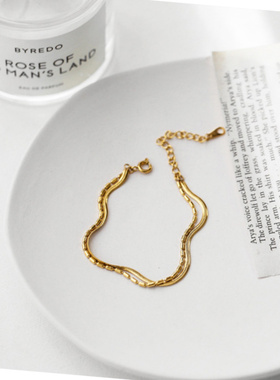 高级感金色双层蛇骨米珠钛钢手链