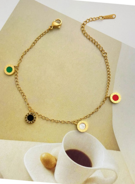 原创轻奢钛钢罗马圆牌转运手链