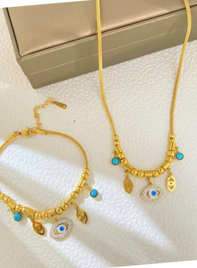 2025新款金色恶魔之眼钛钢项链