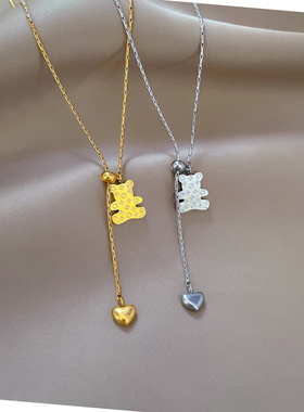 简约轻奢小熊钛钢锁骨链