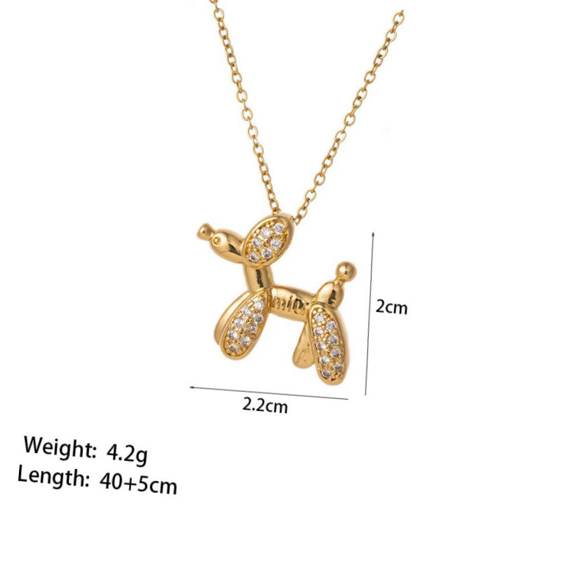 2025新款轻奢气球狗镶钻小狗项链女金色百搭高级感精致吊坠锁骨链