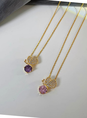 轻奢金色爱心蝴蝶钛钢锁骨链