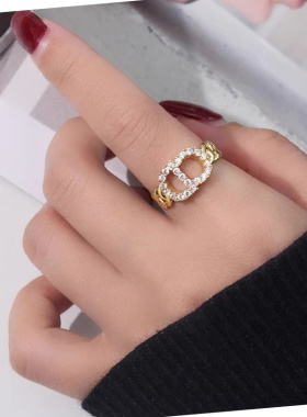 轻奢小众字母锆石开口戒指