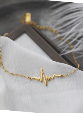 新款金色心电图钛钢锁骨链通用