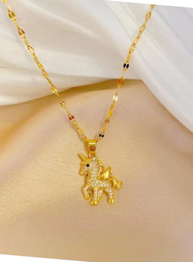 金色独角兽满锆钛钢锁骨链女款