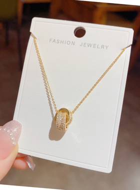 金色满钻双环锁骨链女轻奢