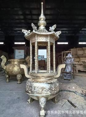 江西做铜香炉铸造厂家优惠六龙柱铜香炉纯铜圆形香炉厂