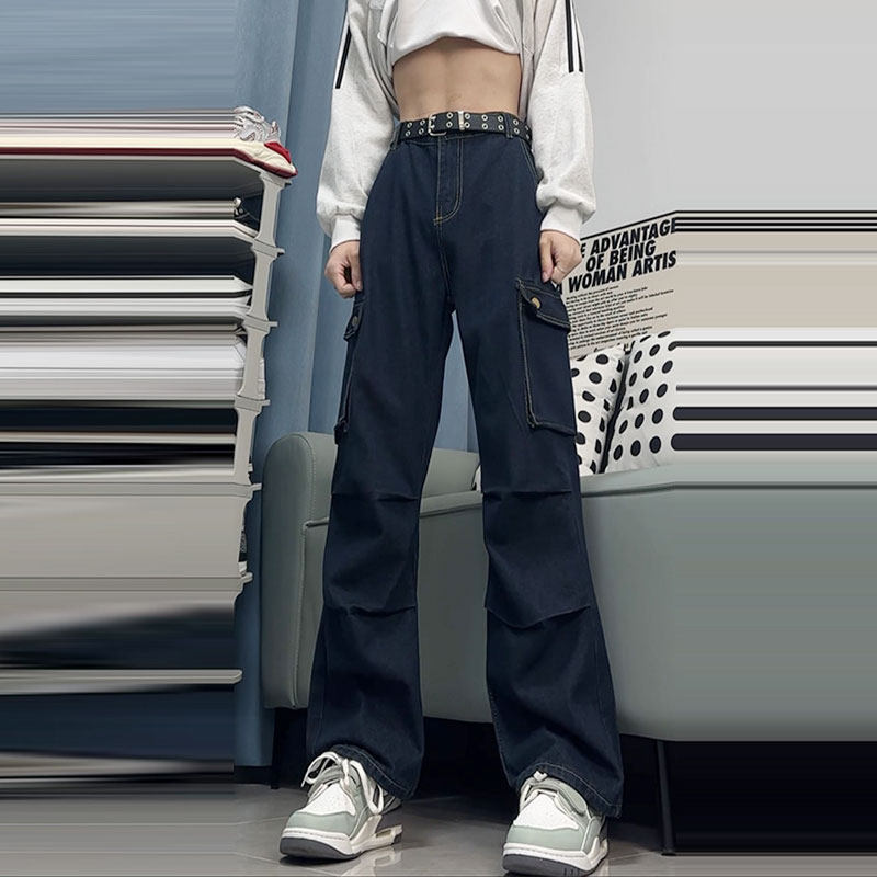 uPXiw美式复古水洗宽松潮牌百搭休闲直筒工装牛仔裤