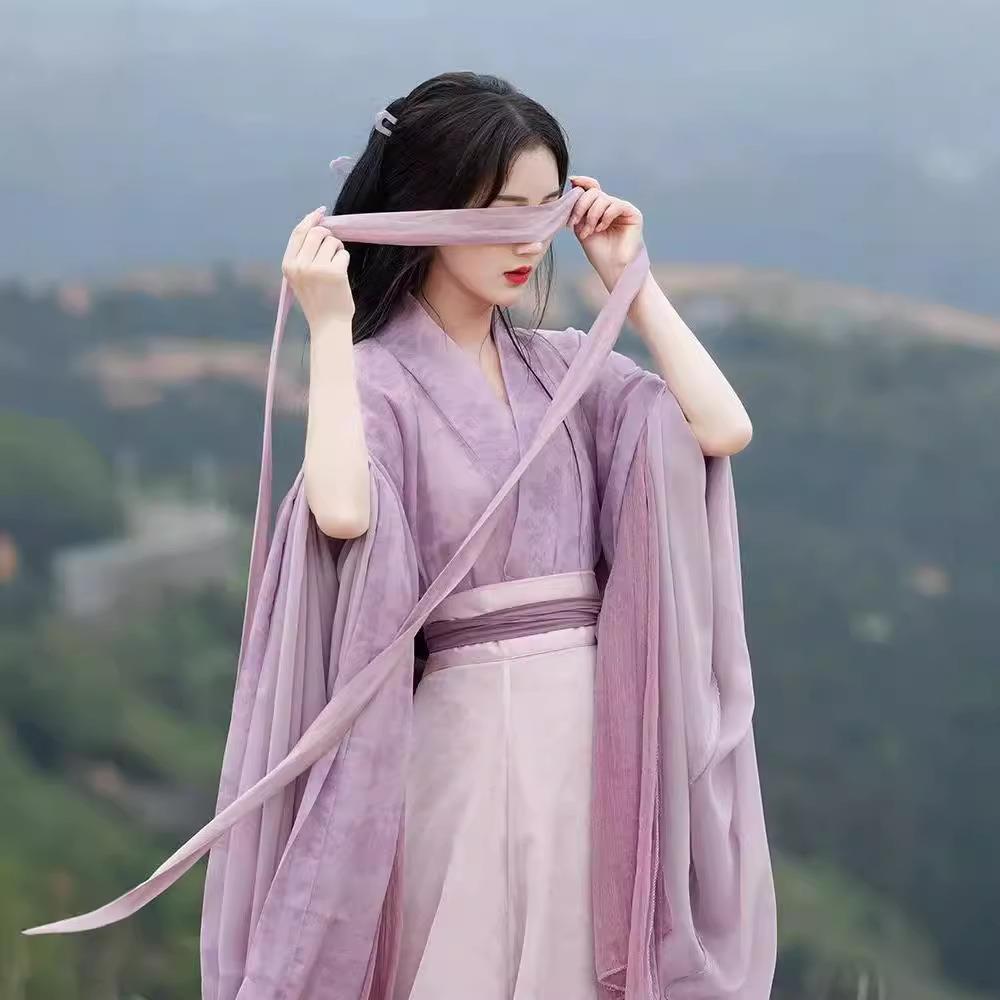 2025新款半夏正品魏晋风成人汉服女学生印花交领广袖中国风八破裙