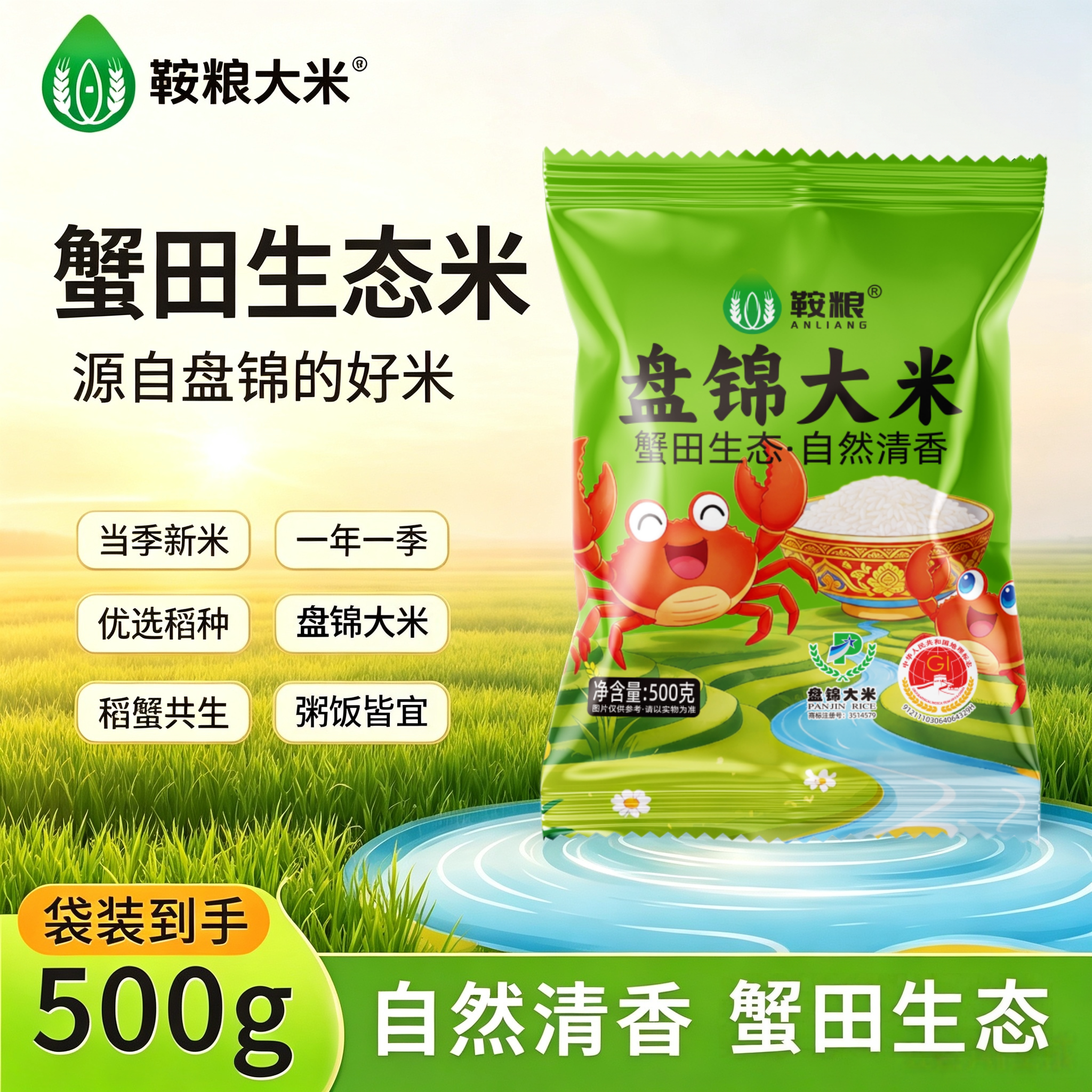 盘锦大米500g大米 优质稻种稻蟹共生颗粒饱 满家庭就餐大米一斤