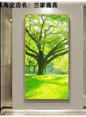 高清玄关画绿色大树风景画进门走廊墙万年青晶瓷画森林树木壁挂画