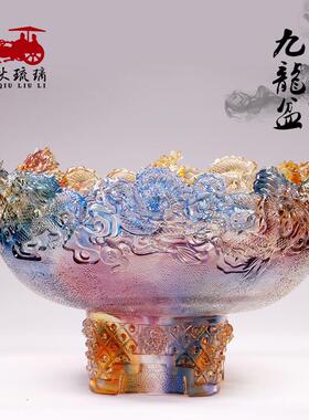 琉璃聚宝盆现代钥匙招财玄关客厅开业工艺礼品九龙盆收纳摆件乔迁