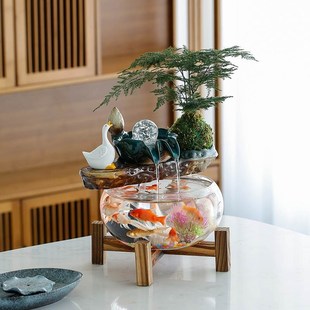 循环流水生财玻璃鱼缸家居客厅电视柜装饰办公室招财业礼品