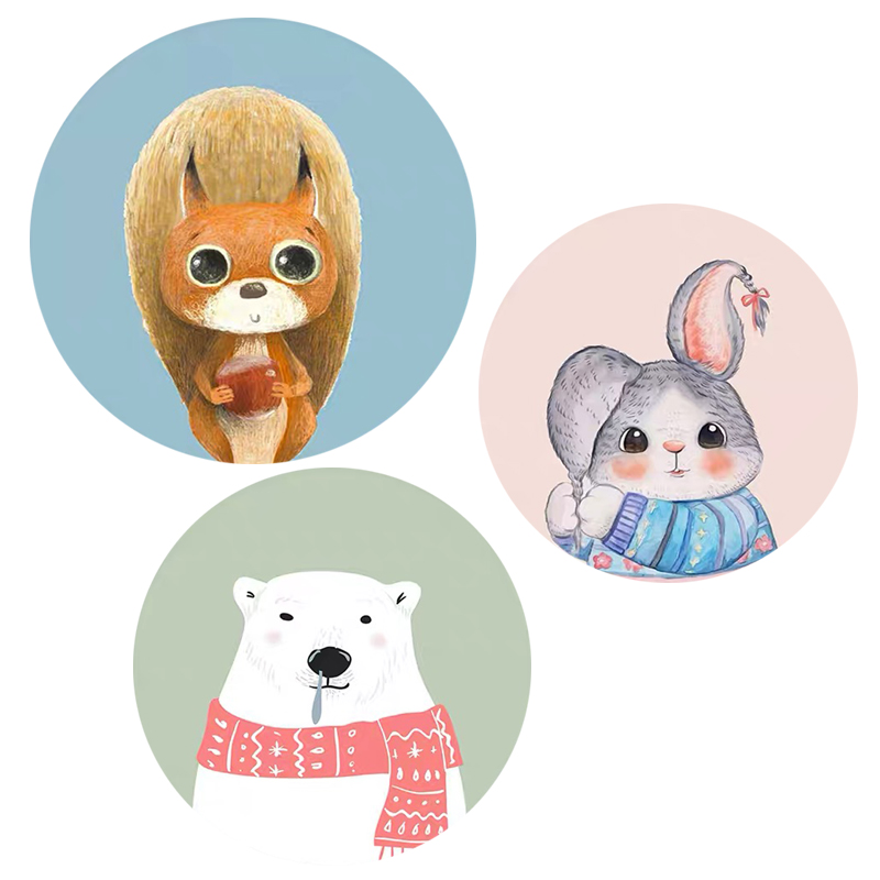 儿童卡通圆形地毯动物世界卧室可爱儿童房爬行地毯床边学习椅地垫