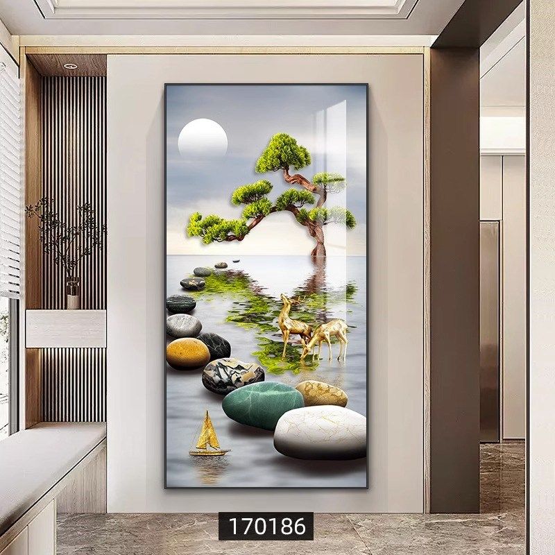 玄关装饰画走廊过道挂画迎客松墙画入户背景墙现代正对门壁画,家居饰品,现代装饰画,淘宝优惠券,粉丝福利购,淘宝优惠卷