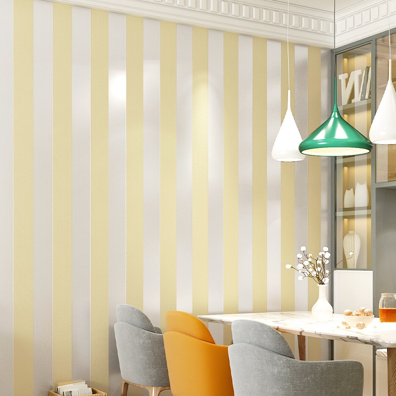 竖条纹加厚无纺布墙纸米白色米黄家用卧室客厅非自粘刷胶无胶壁纸