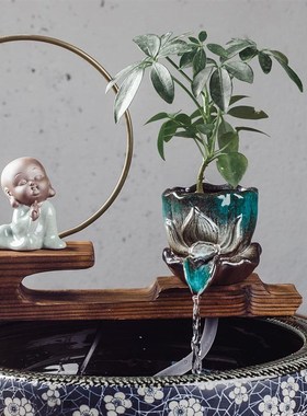 喷泉鱼缸循环小号流水自制出水口陶瓷装饰器假山中式陶罐