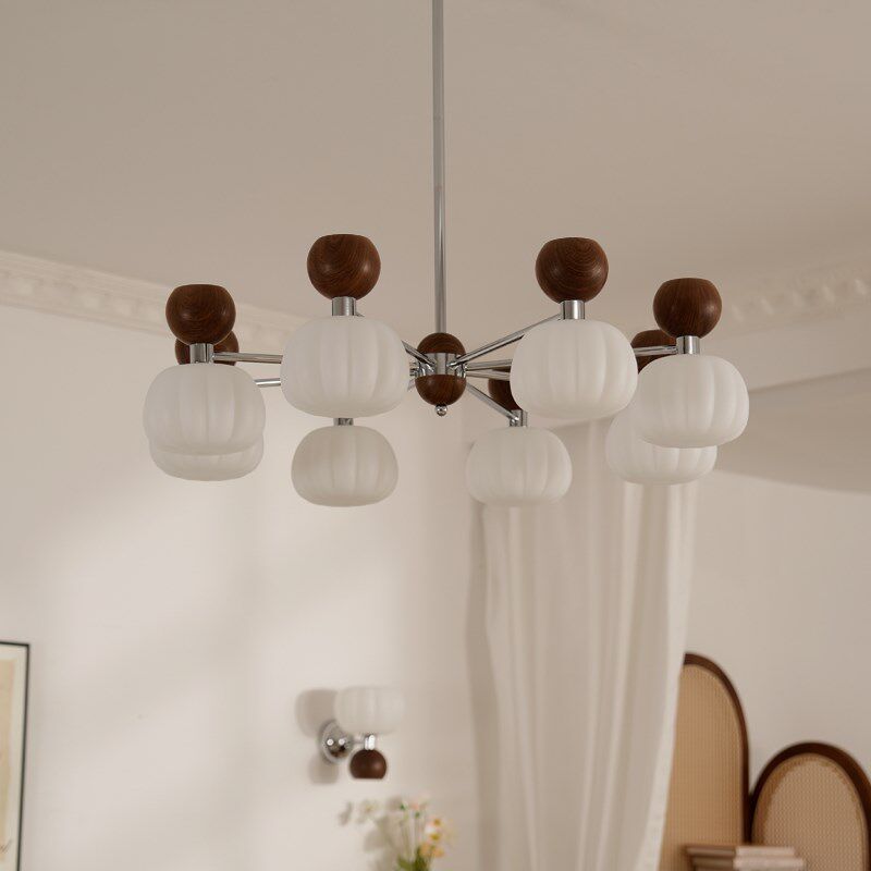 侘寂风复古客厅吊灯胡桃木色中古南瓜大厅灯温馨护眼卧室灯,家装灯饰光源,客厅吊灯,淘宝优惠券,粉丝福利购,淘宝优惠卷