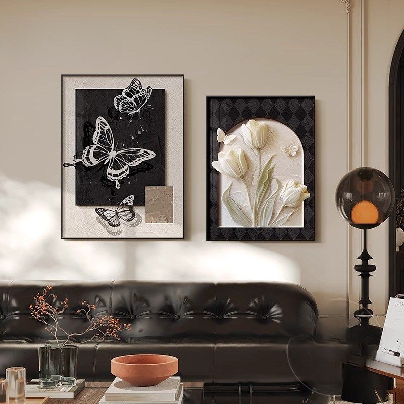 中古风客厅装饰画法式复古饭厅壁画蝴蝶级感沙发背景墙挂画,家居饰品,现代装饰画,淘宝优惠券,粉丝福利购,淘宝优惠卷