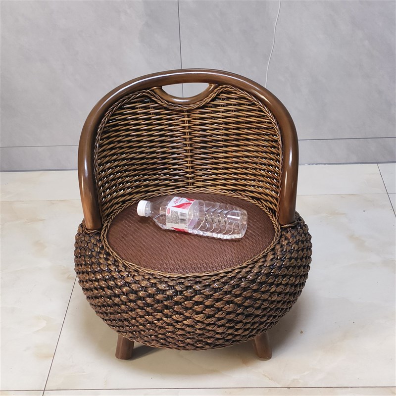 复古色阳台客厅休闲座椅换鞋凳细水河藤草编新款靠背椅矮凳