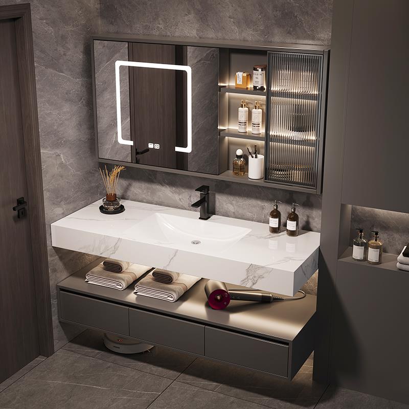 酒店风岩板陶瓷无缝一体盆智能浴室柜组合洗手洗脸卫生间洗漱台池