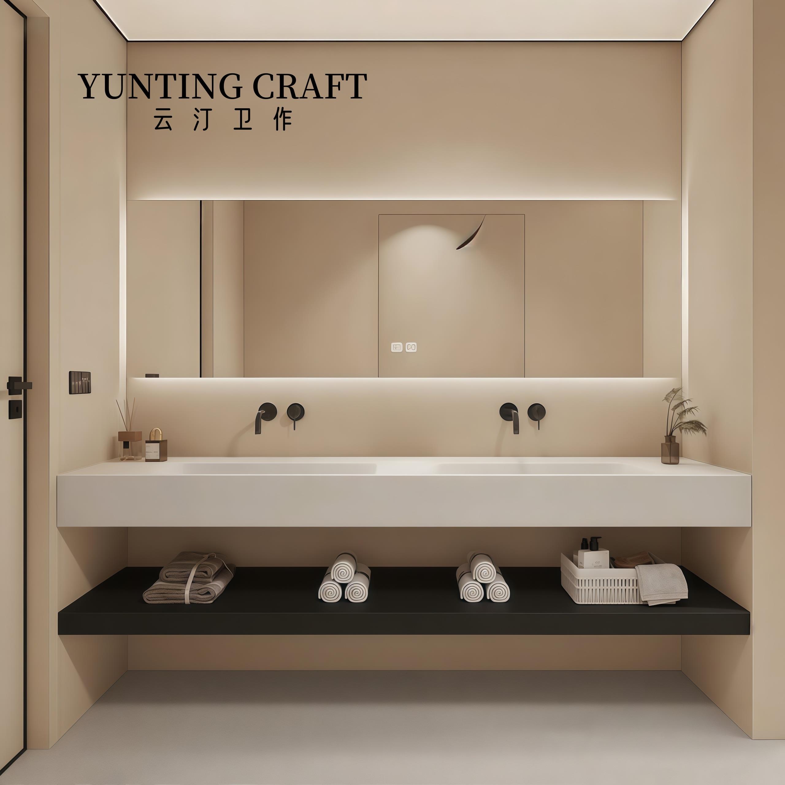 岩板热弯一体无缝盆双层浴室柜组合酒店化妆室洗手洗脸洗漱池定制