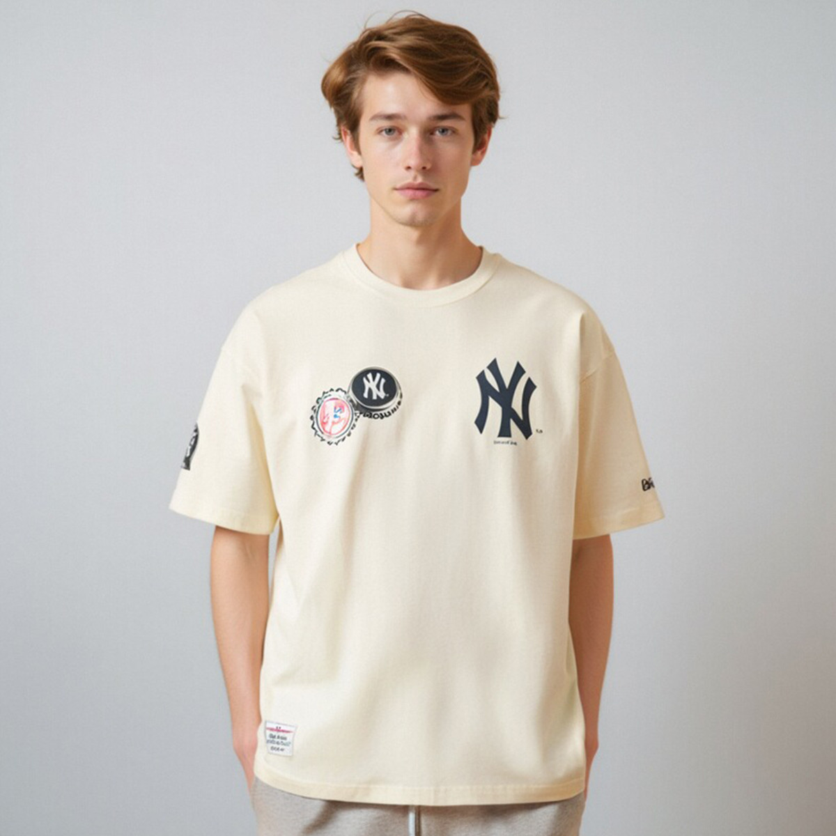 NewEra纽亦华2025新款男女简约LA宽松短袖t恤MLB象牙白13559698