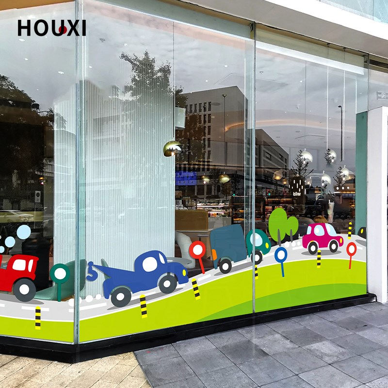 儿童房早教班幼儿园简约卡通汽车静电无防撞玻璃门橱窗胶腰线底贴