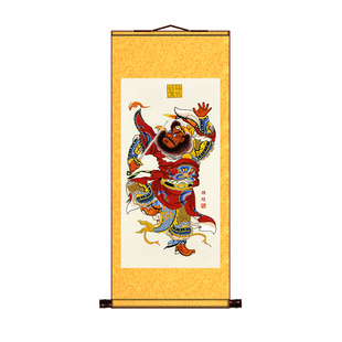 钟馗画像神像挂画玄关国画赐福招财画像绢布镇 宅已装裱卷轴画