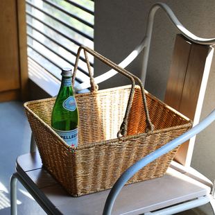 水果篮礼品篮仿藤编织采摘筐野餐篮子超市购物篮菜篮子洁篮
