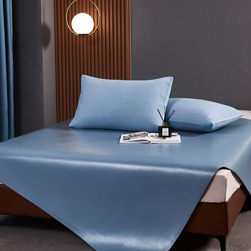 纯绘高端头层水牛皮凉席天然牛皮席彩席软席三件套头层牛皮席真皮