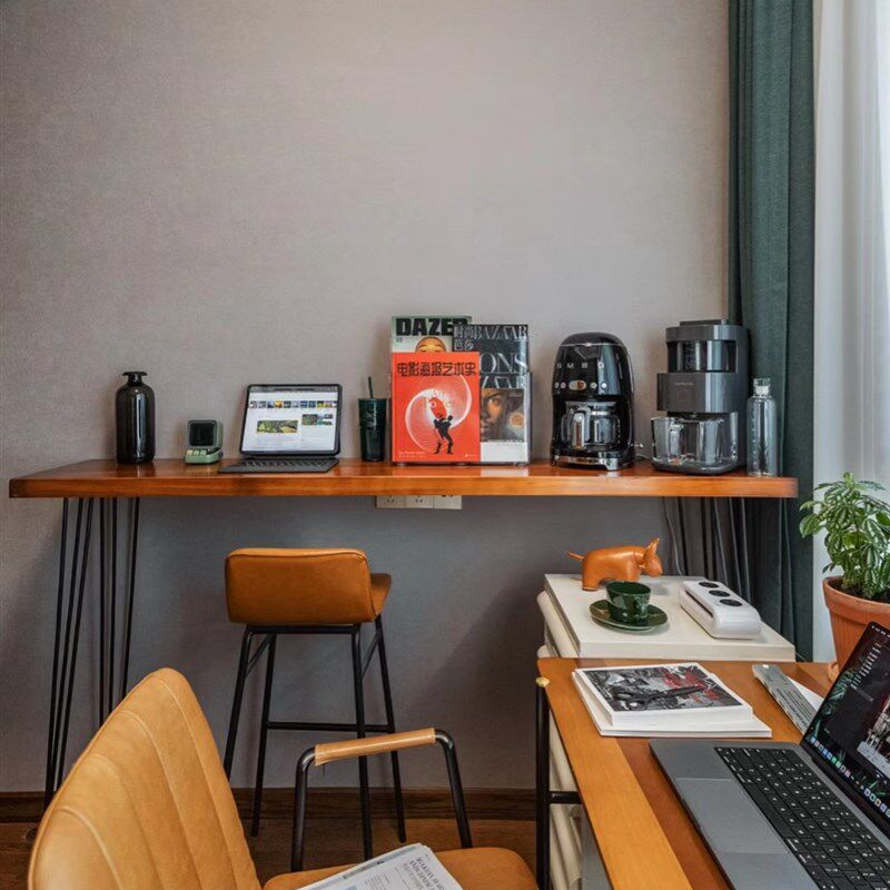 苍崎实木吧台桌阳台家用商用长条靠墙窄桌小吧台高脚桌子