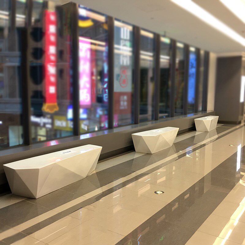 玻璃钢商场休息菱形休闲座椅创意异形切面等候椅公共长凳