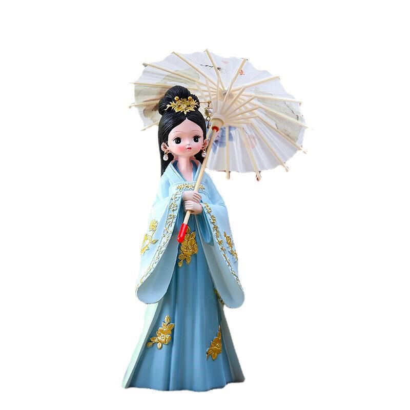国潮in古风汉服女孩颜如玉复古宫廷风撑伞娃娃创意家居装饰